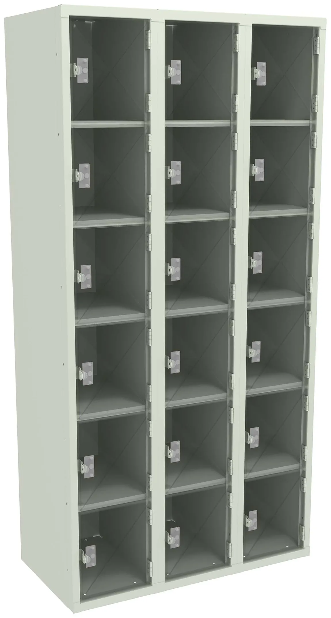 Eighteen Clear Storage Lockers