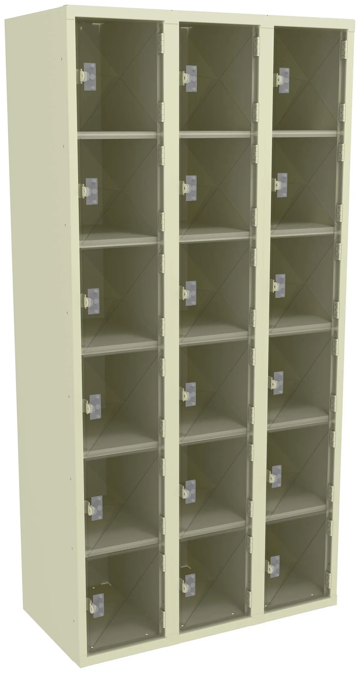Eighteen Clear Storage Lockers