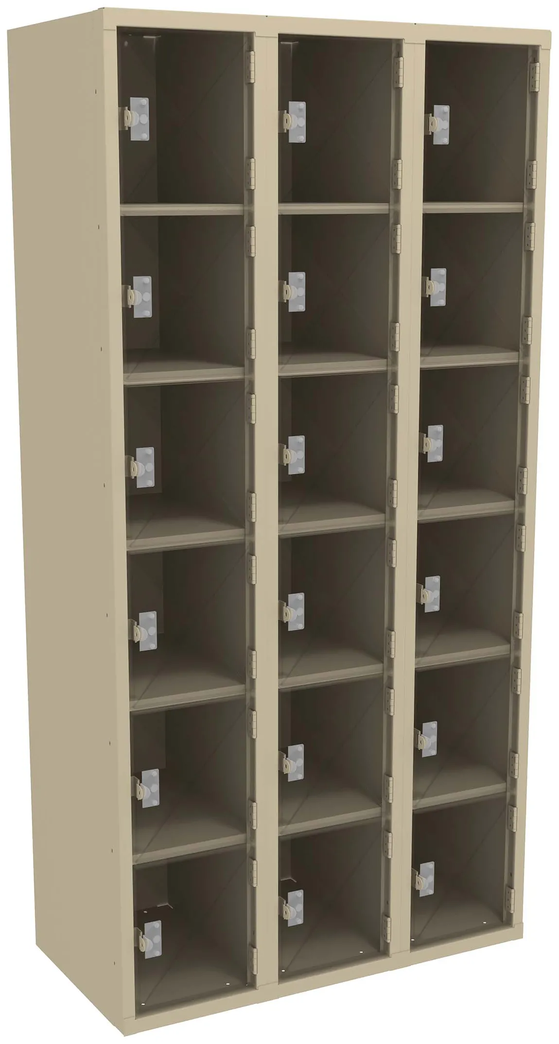 Eighteen Clear Storage Lockers