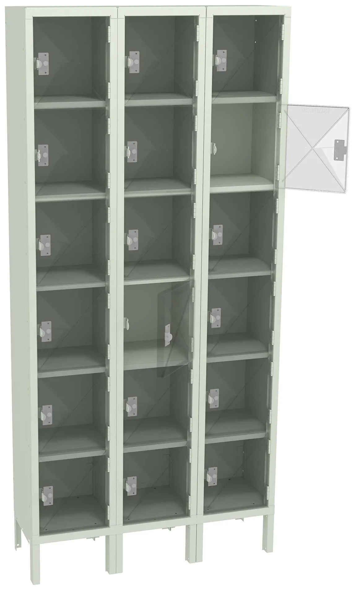 Eighteen Clear Storage Lockers with Legs