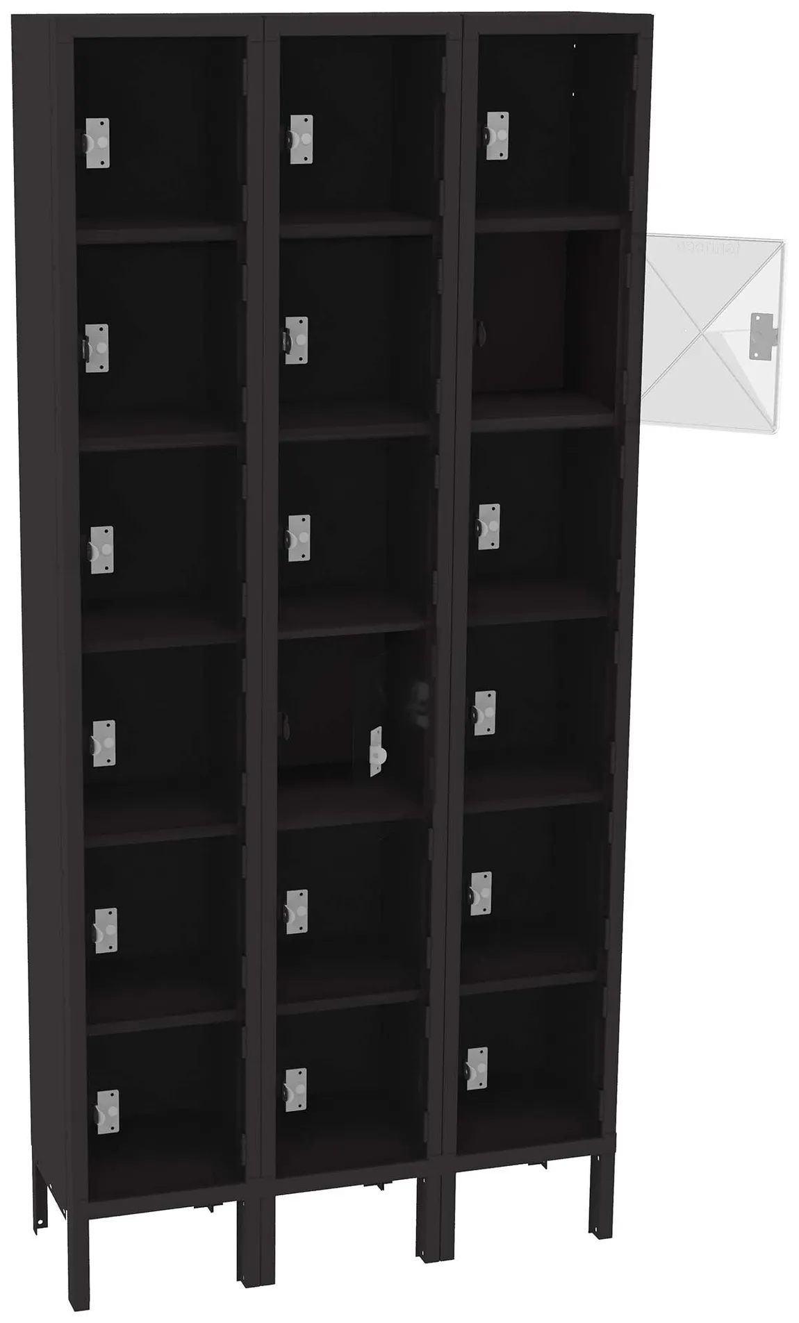 Eighteen Clear Storage Lockers with Legs