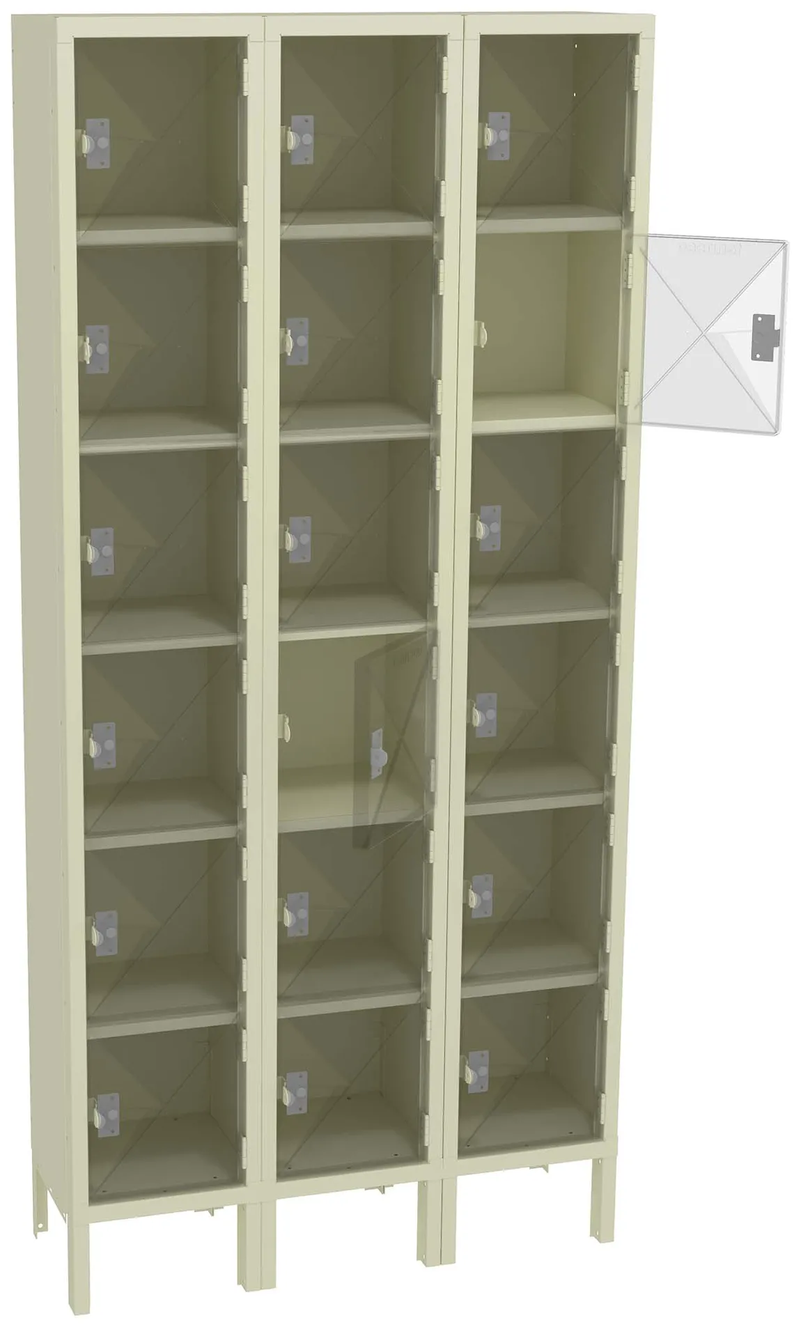 Eighteen Clear Storage Lockers with Legs