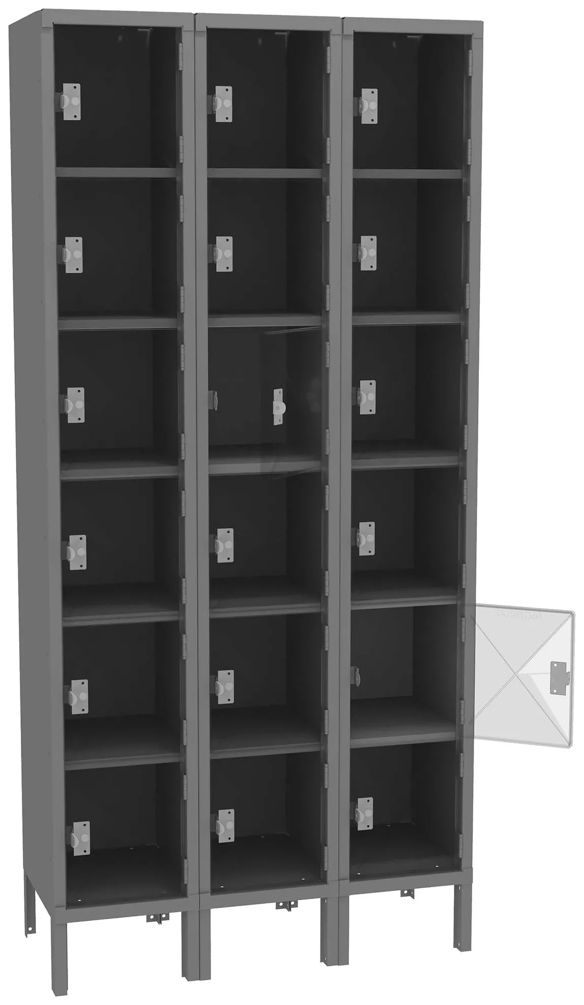 Eighteen Clear Storage Lockers with Legs