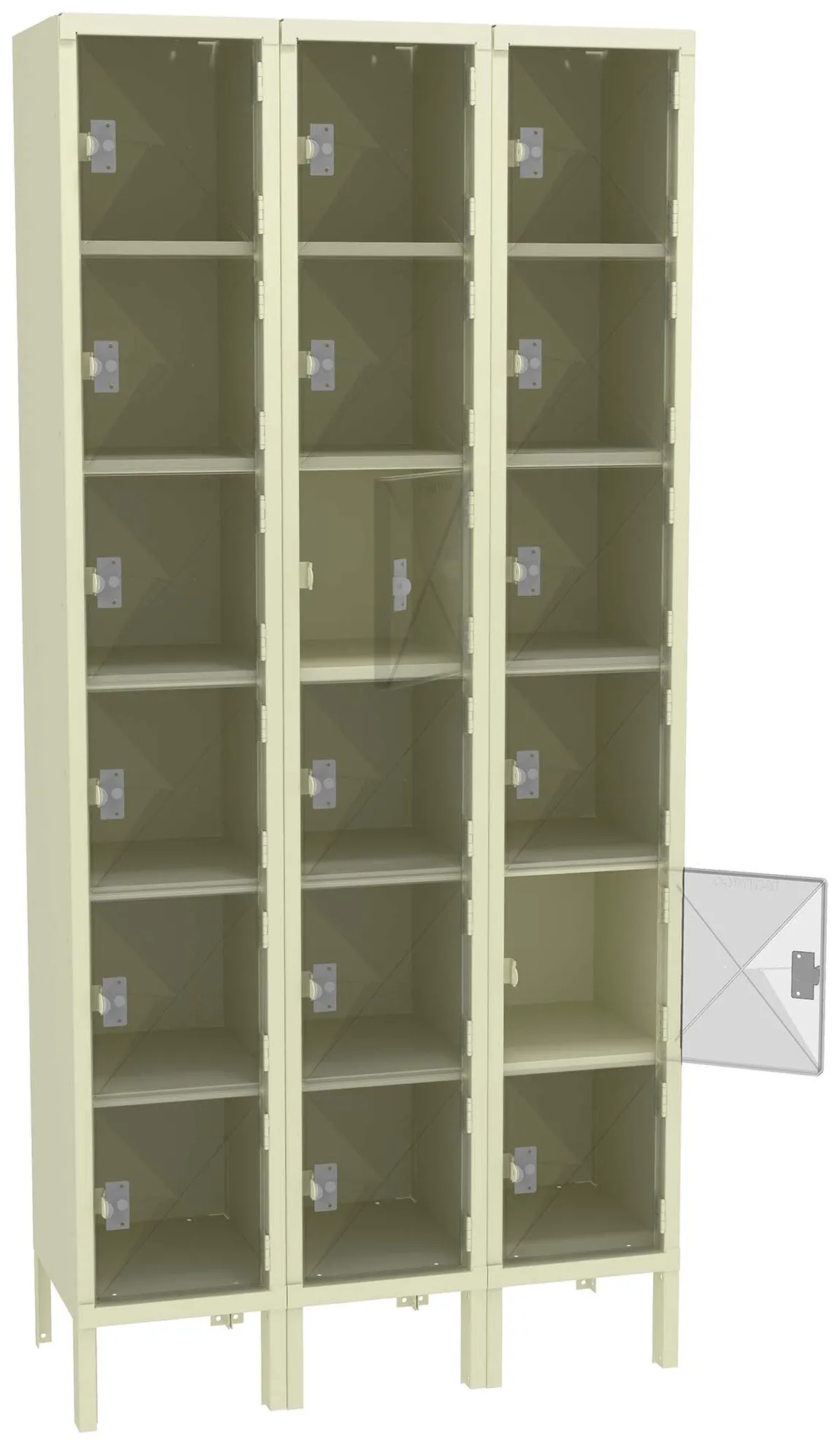 Eighteen Clear Storage Lockers with Legs