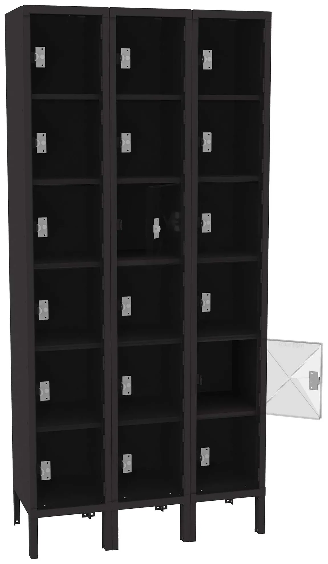 Eighteen Clear Storage Lockers with Legs