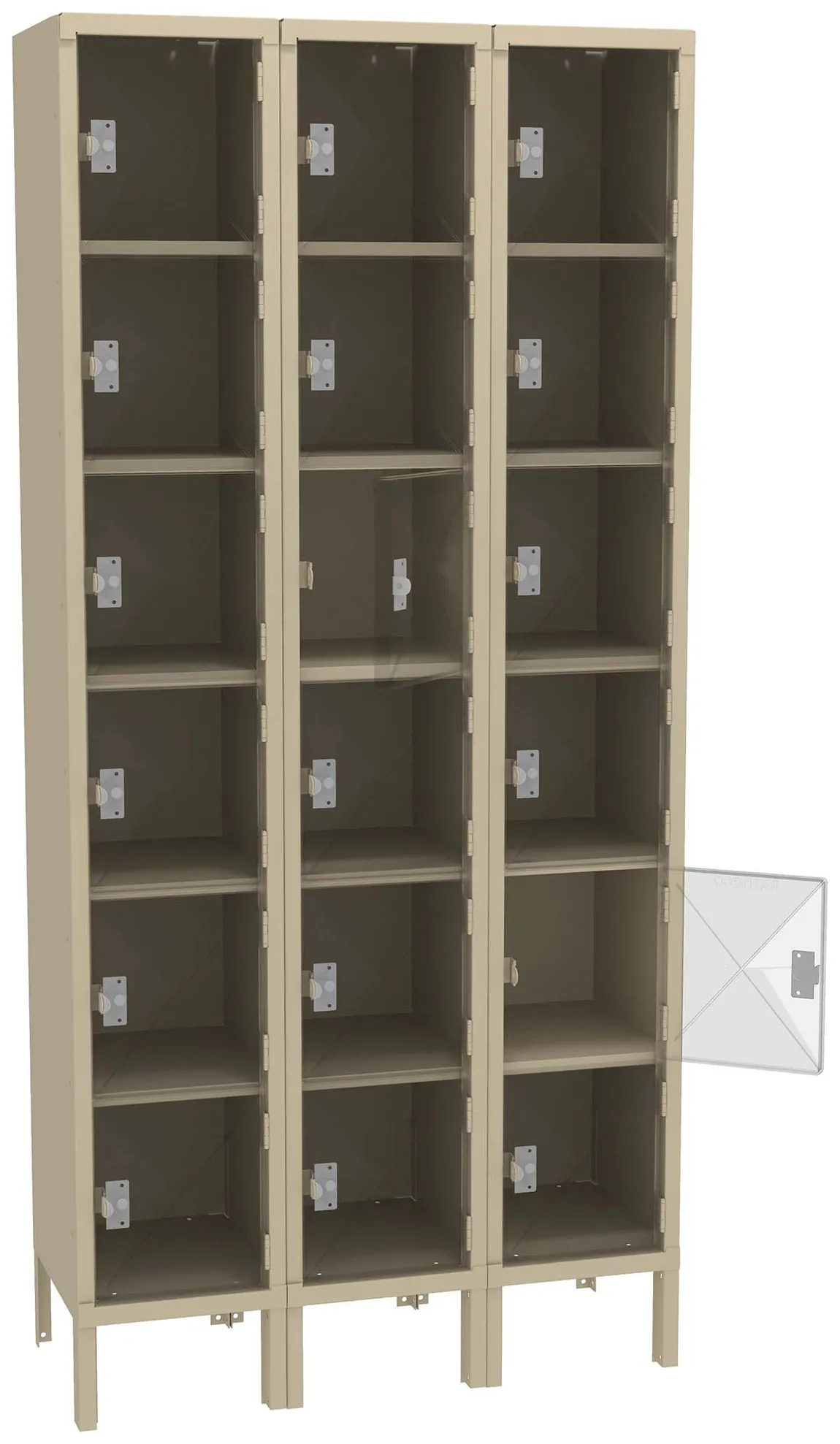 Eighteen Clear Storage Lockers with Legs