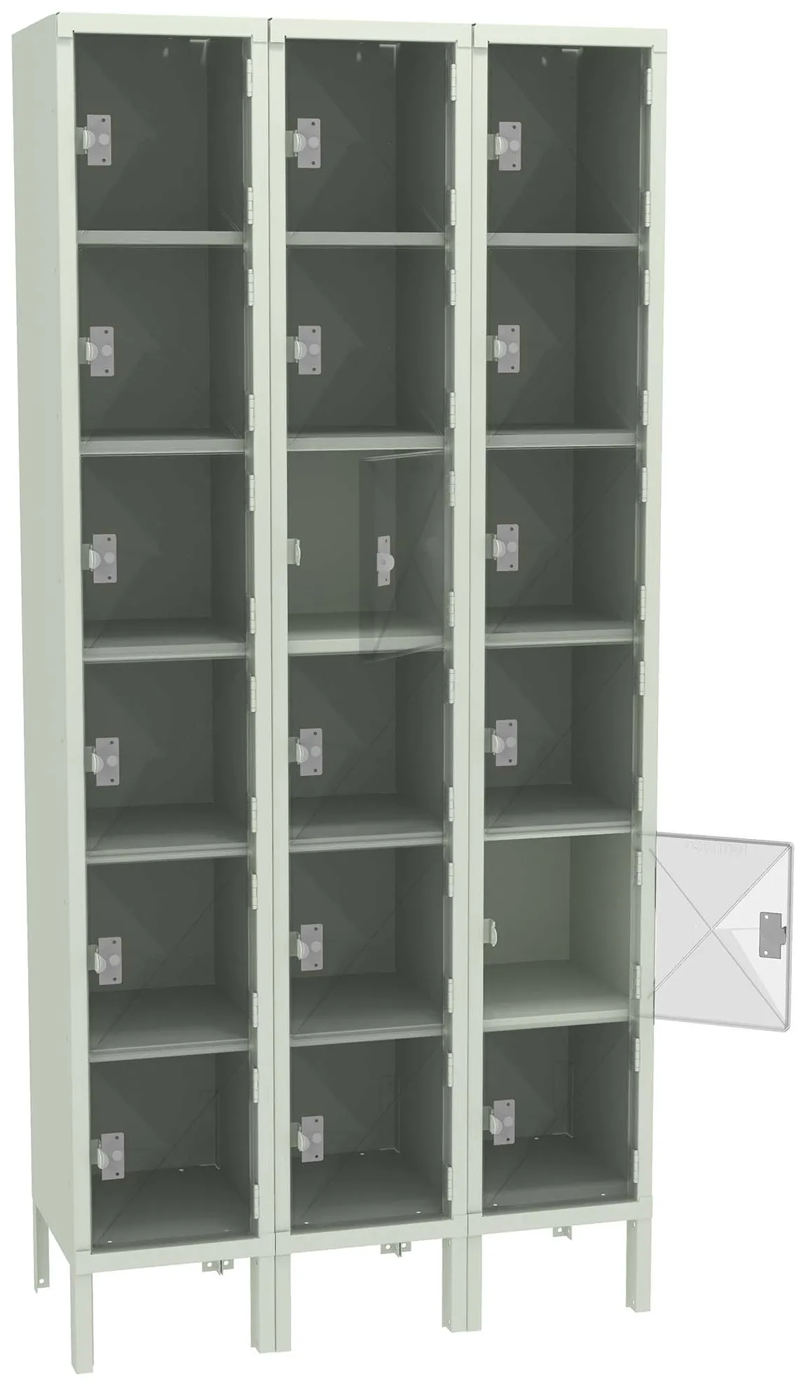 Eighteen Clear Storage Lockers with Legs
