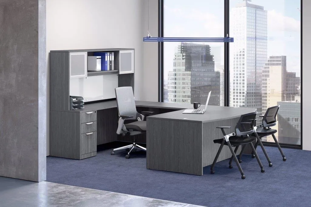 Modern U Shaped Desk with Hutch