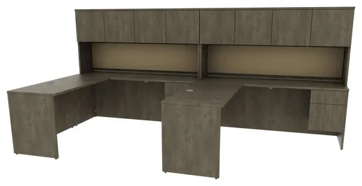 small 2 person desk with hutch and drawers 13