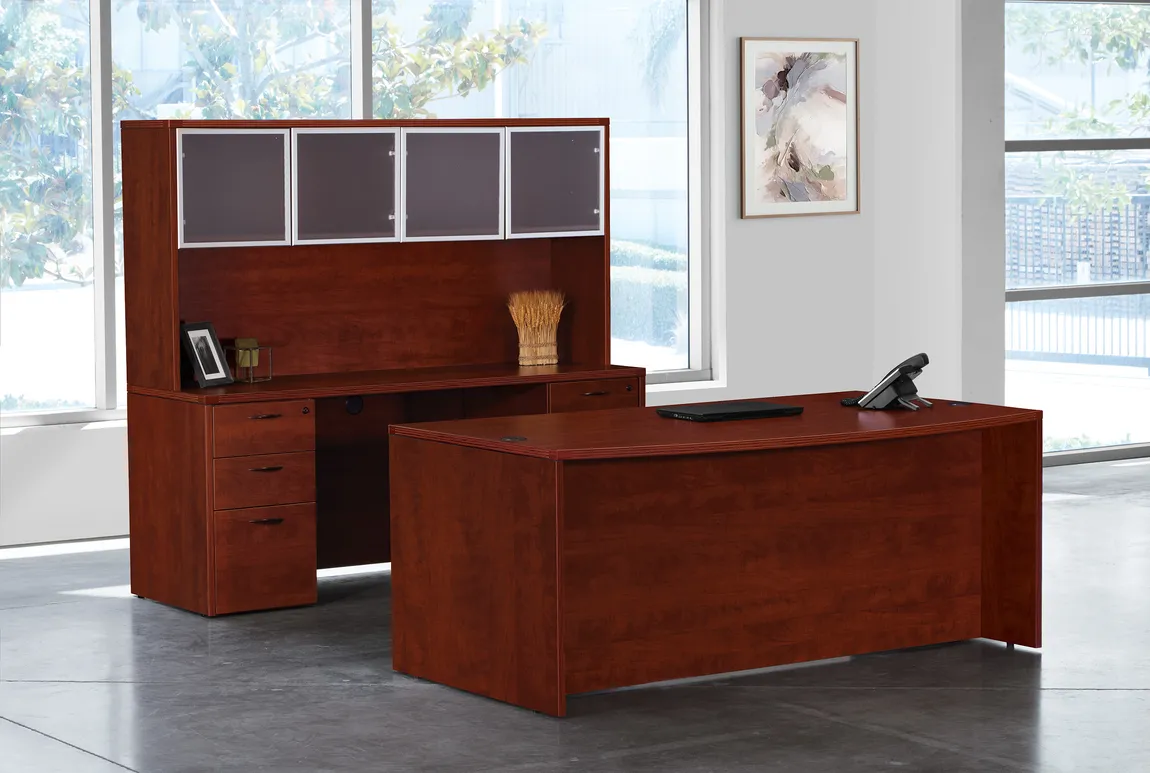 Bow Front Desk and Credenza with Hutch