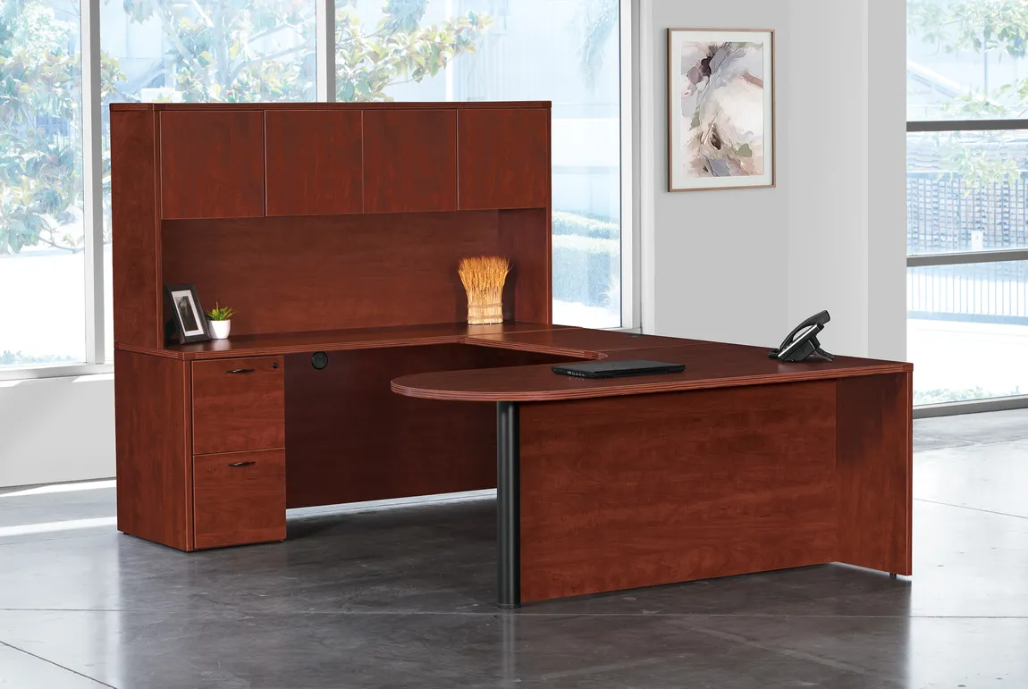 U Shaped Peninsula Desk with Hutch
