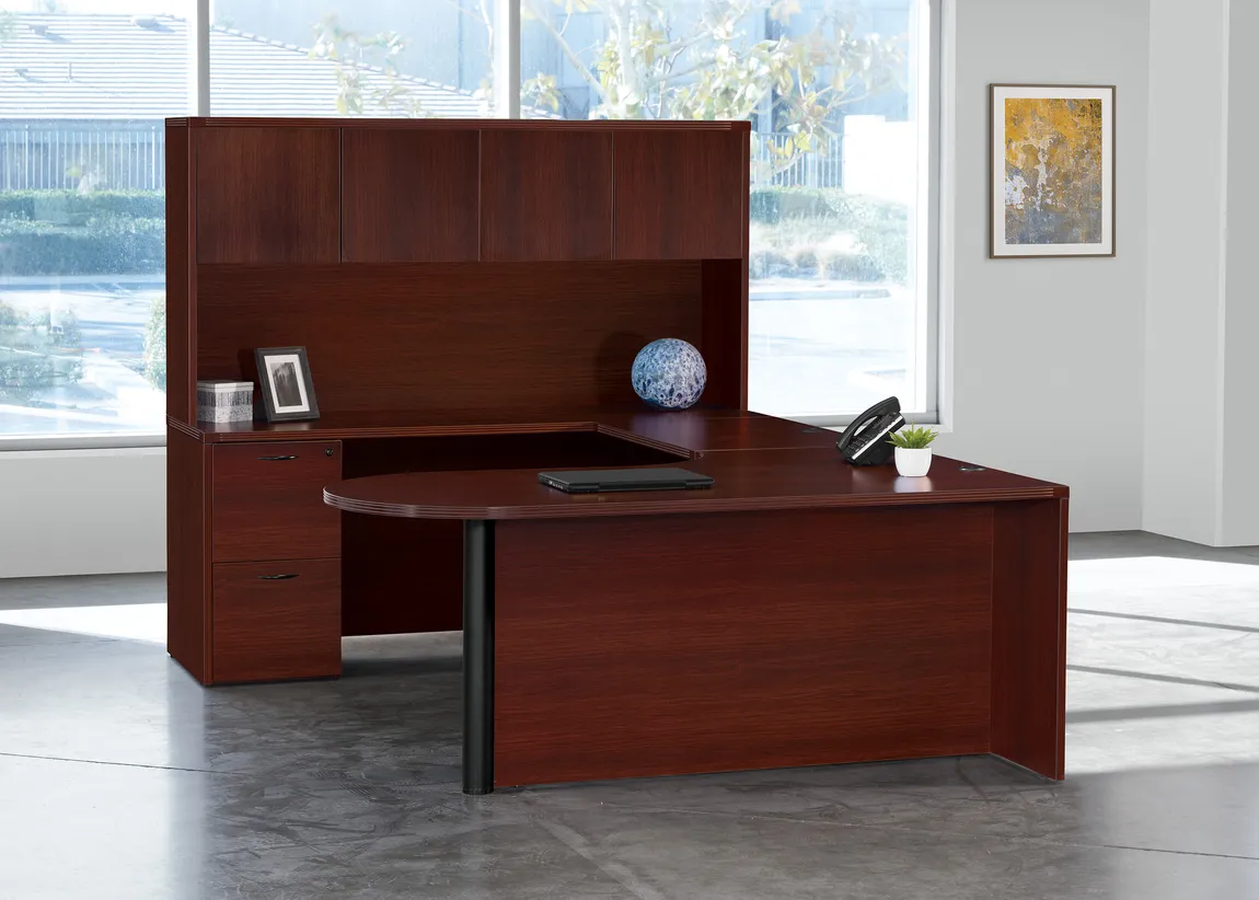 U Shaped Peninsula Desk with Hutch