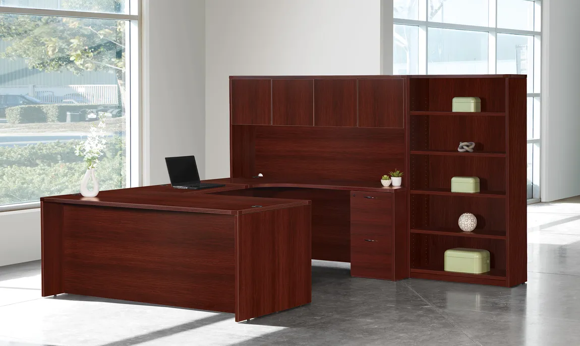 U Shaped Desk with Bookcase