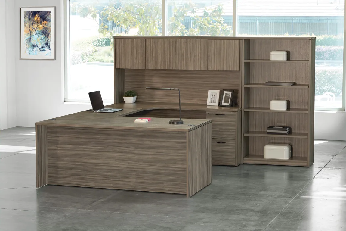 U Shaped Desk with Bookcase