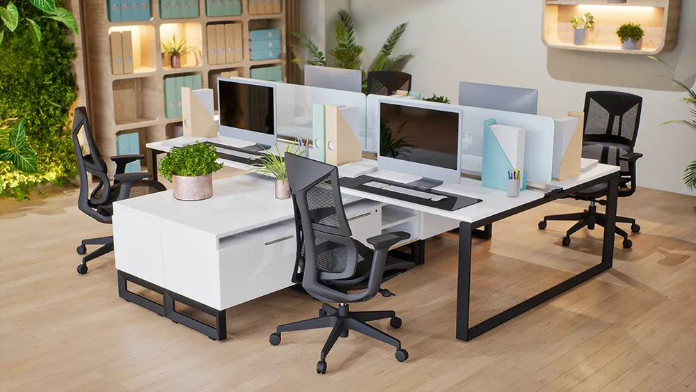 4 Person Desk with Side Storage