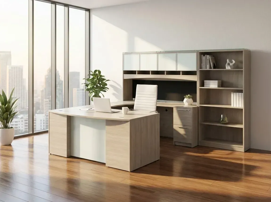 Bow Front U Shape Desk with Storage