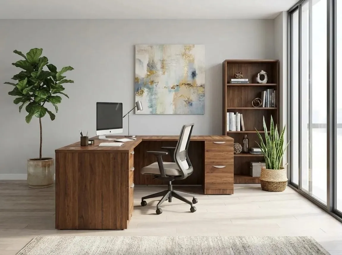  Heartland Office Source L Shaped Desk With Bookcase at Madison Liquidators