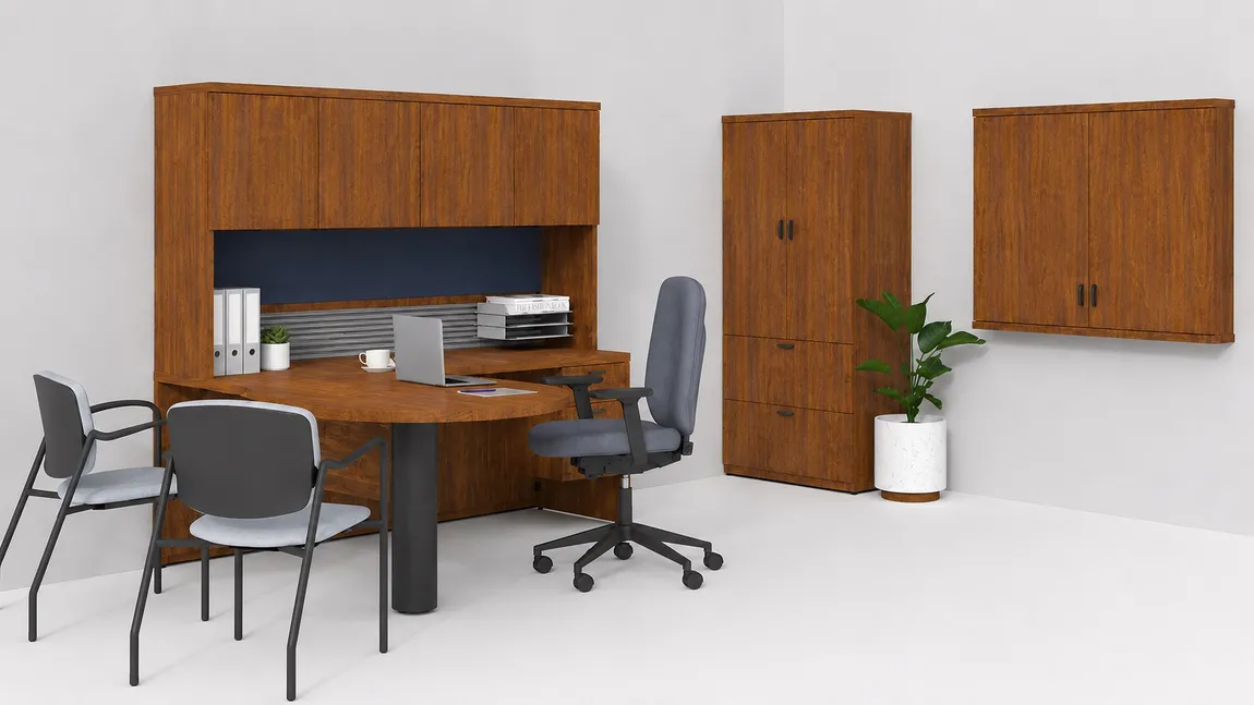 L Shaped Peninsula Desk with Storage and Whiteboard