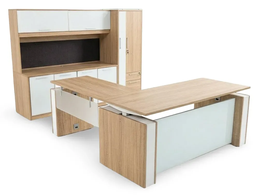 Sit Stand L Shape Desk with Storage Set