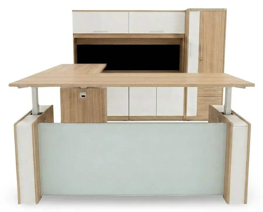 Sit Stand L Shape Desk with Storage Set