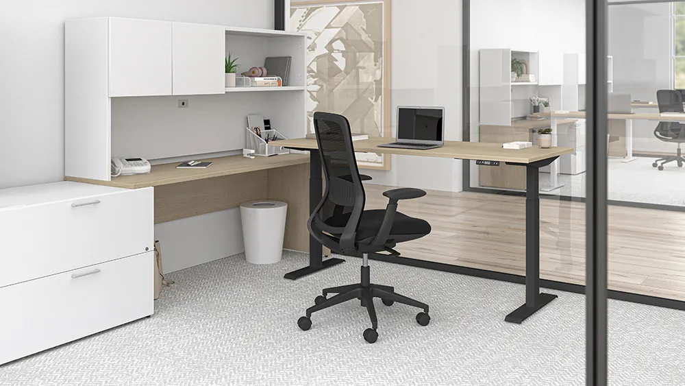 Sit Stand L Shape Desk with Storage