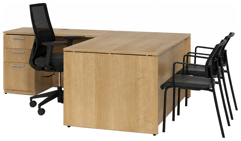 L Shaped Office Desk with Drawers