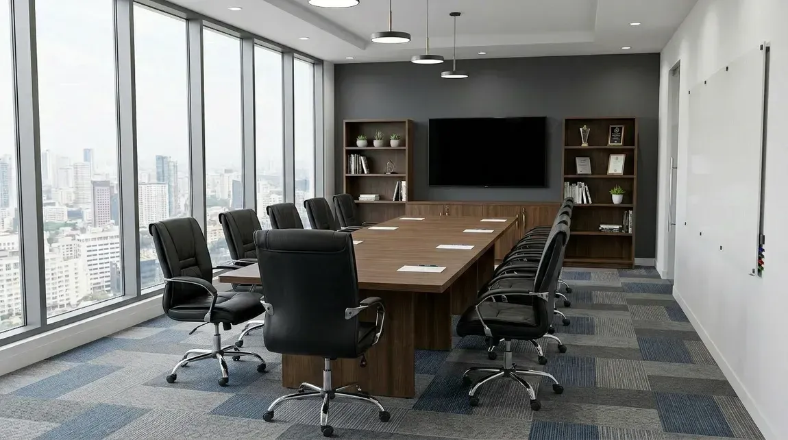 Conference Table with Storage and Chairs Set