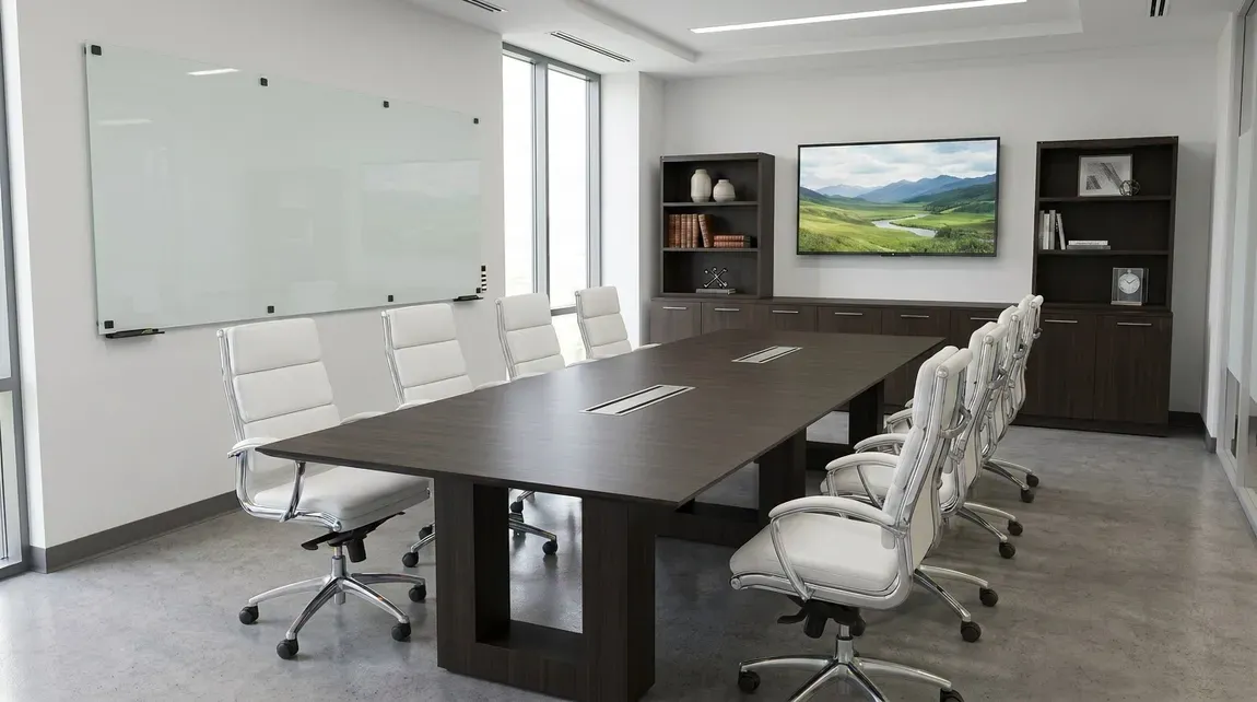 Conference Table with Chairs and Storage Set