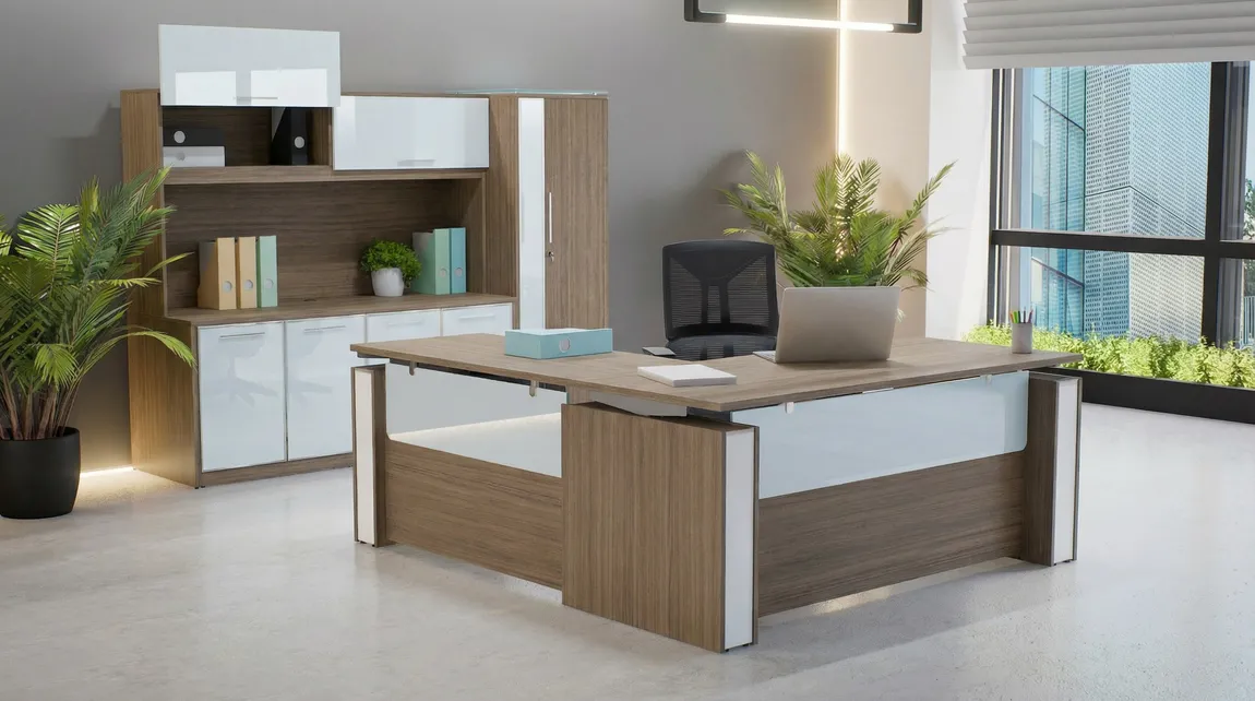 Height Adjustable L Shape Desk with Storage Set