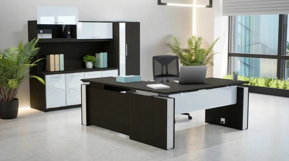 L Shaped Standing Desk with Storage Set