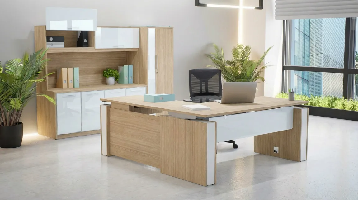 L Shaped Standing Desk with Storage Set