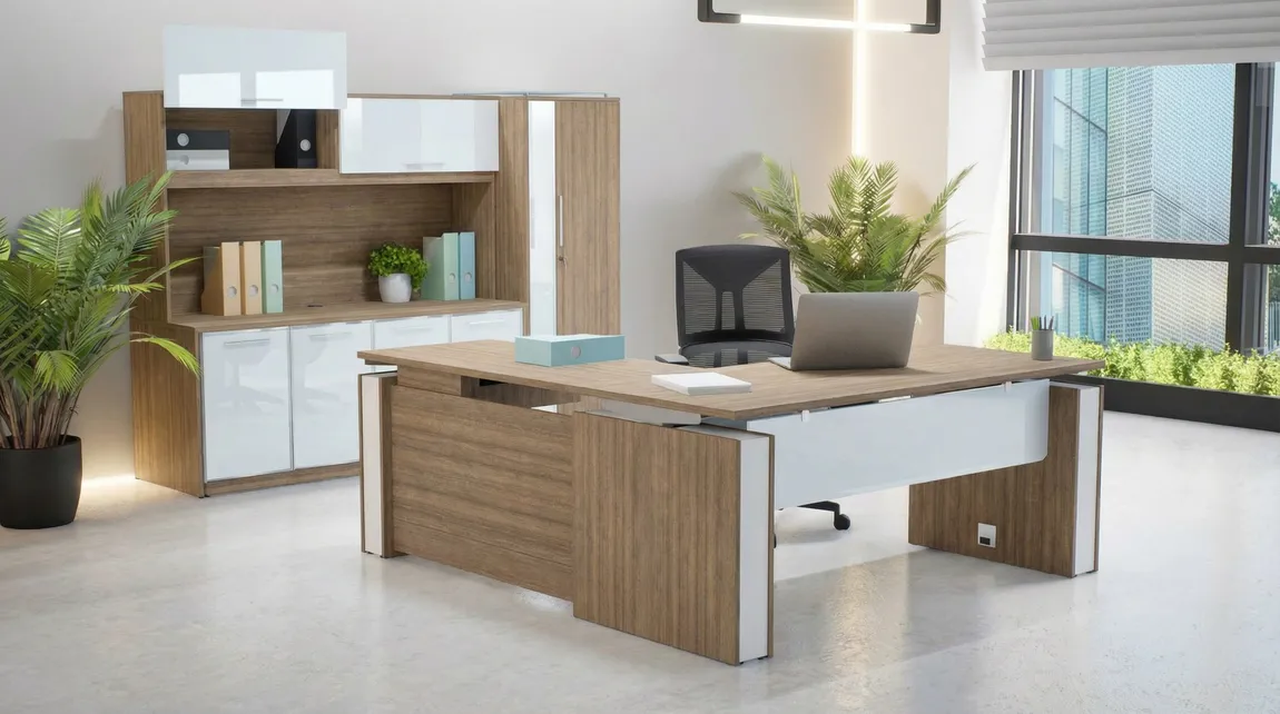 L Shaped Standing Desk with Storage Set