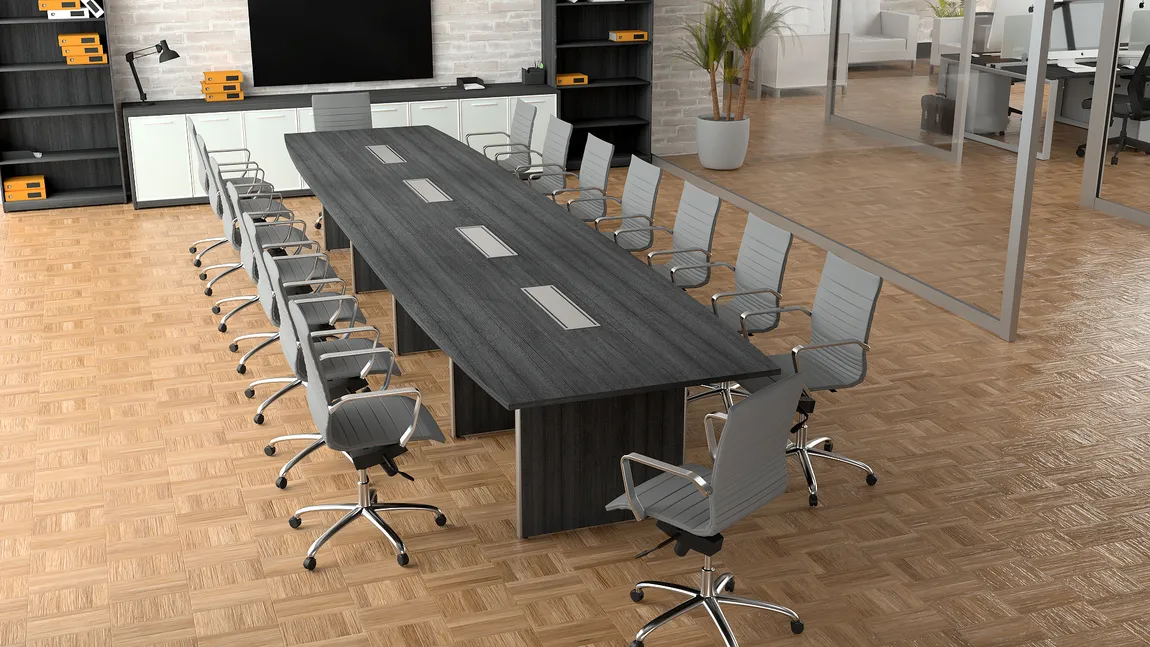 Boat Shaped Conference Table and Chairs Set