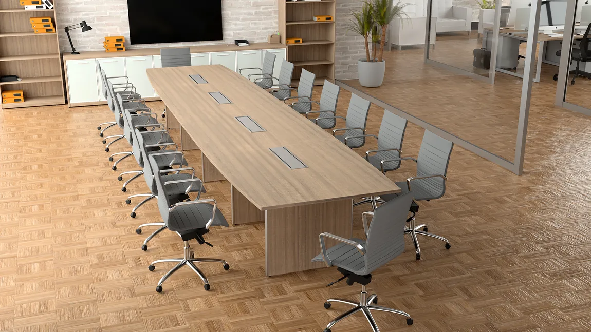 Boat Shaped Conference Table and Chairs Set