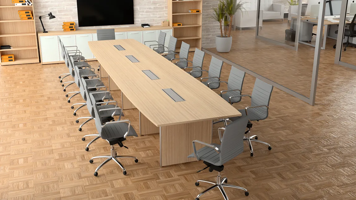 Boat Shaped Conference Table and Chairs Set