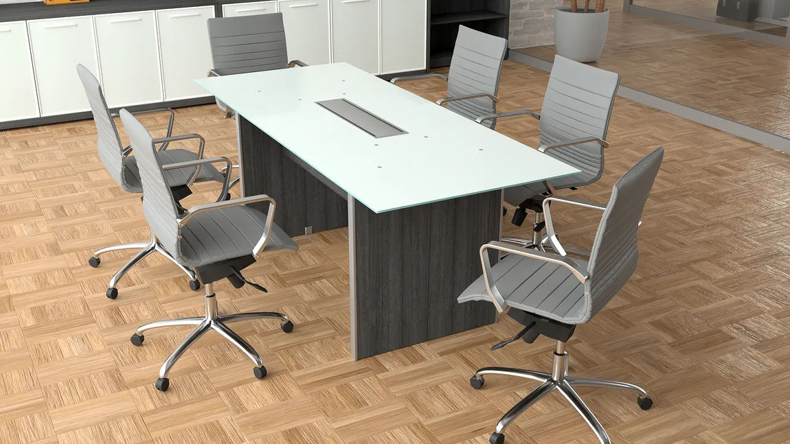 Small Glass Top Conference Table and Chairs Set