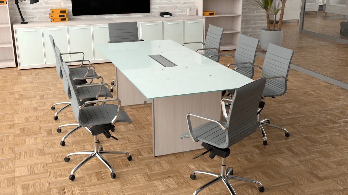 Small Glass Top Conference Table and Chairs Set