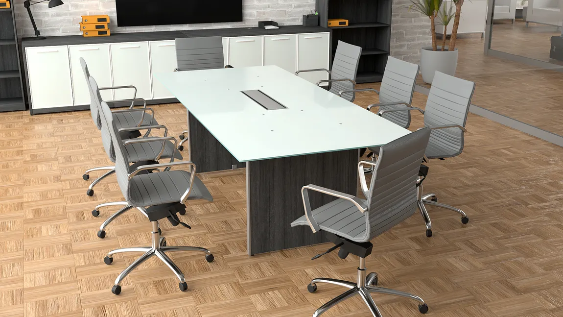 Small Glass Top Conference Table and Chairs Set