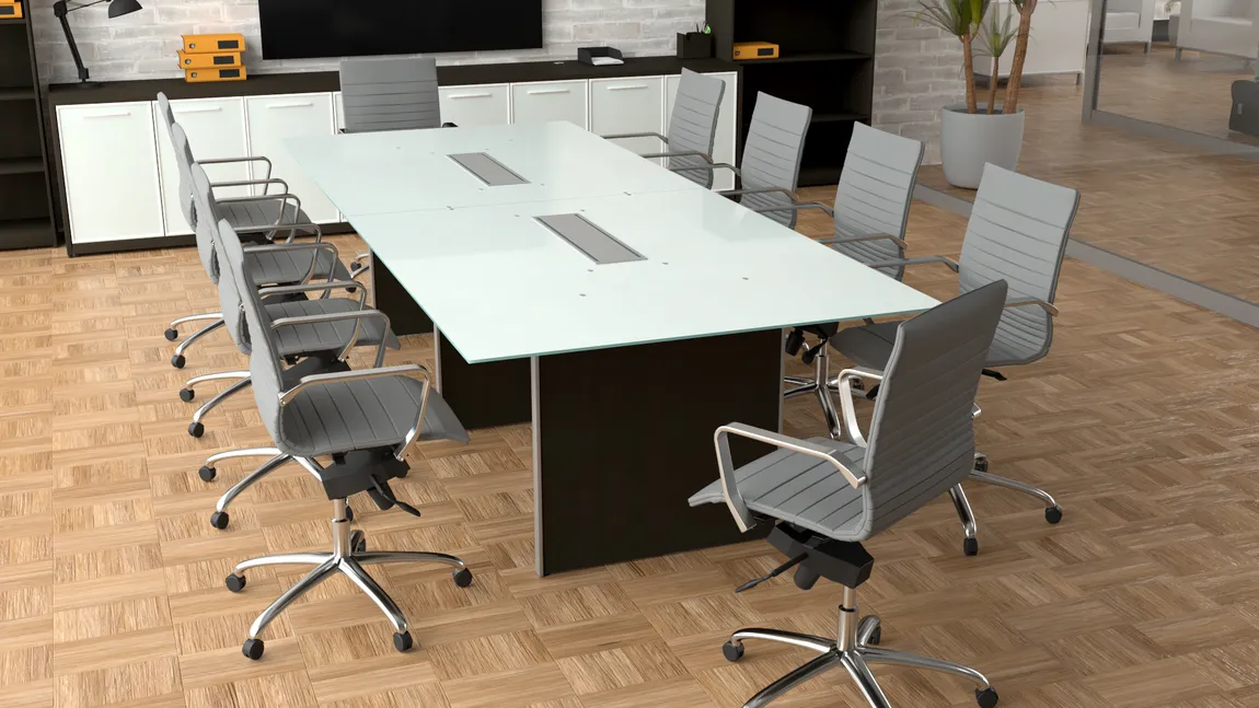 Glass Top Conference Table and Chairs Set