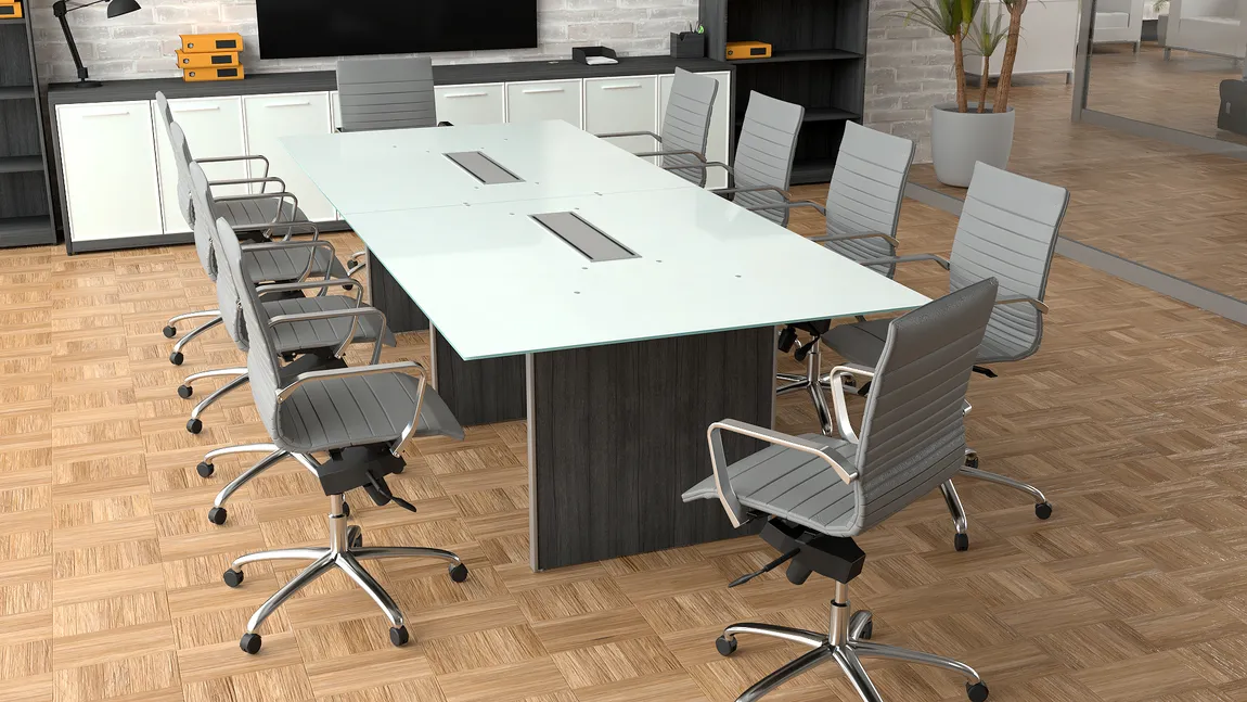 Glass Top Conference Table and Chairs Set