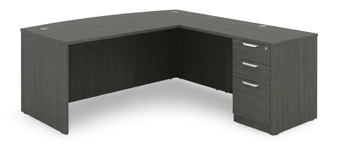 Bow Front L-Shaped Desk with Drawers