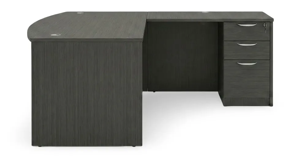 Bow Front L-Shaped Desk with Drawers