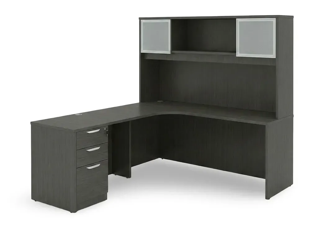 L Shape Desk with Hutch and Drawers