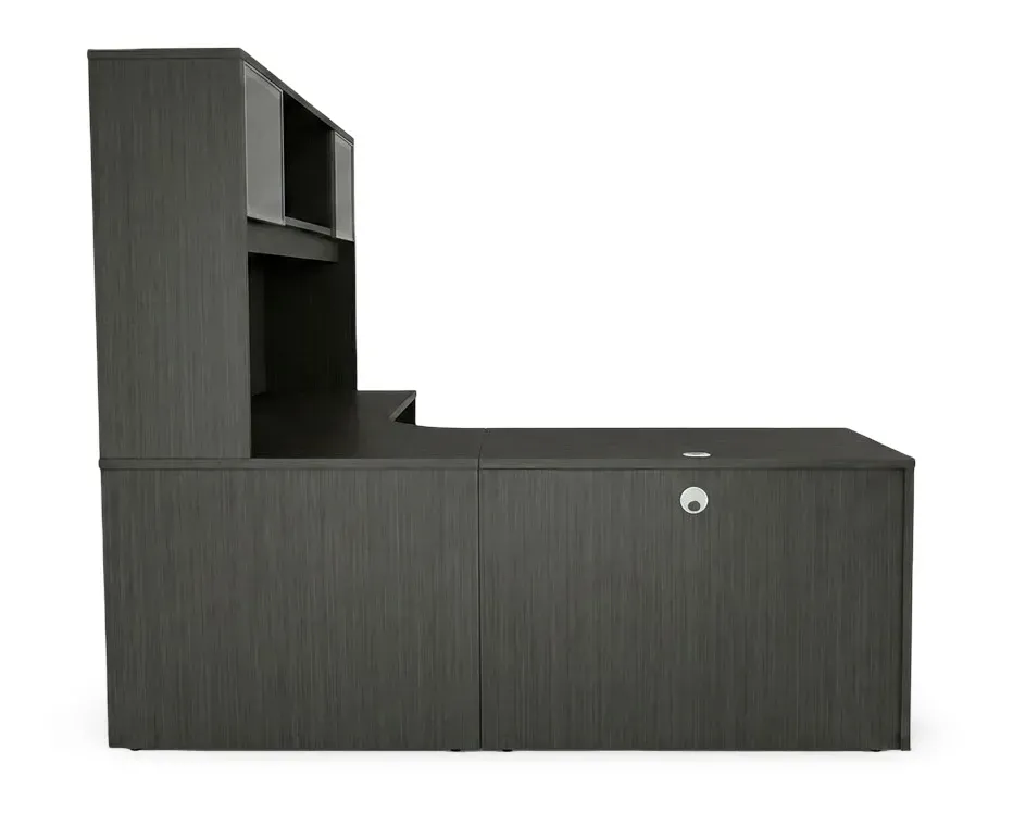 L Shape Desk with Hutch and Drawers