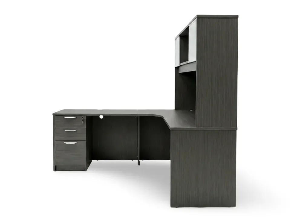 L Shape Desk with Hutch and Drawers