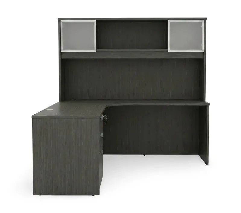 L Shape Desk with Hutch and Drawers