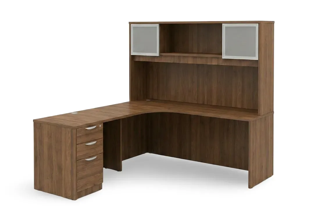 L Shape Desk with Hutch and Drawers