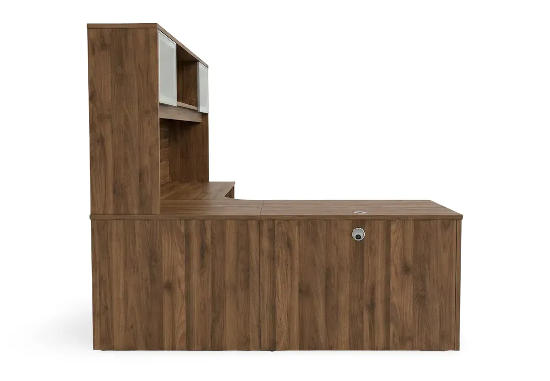 L Shape Desk with Hutch and Drawers