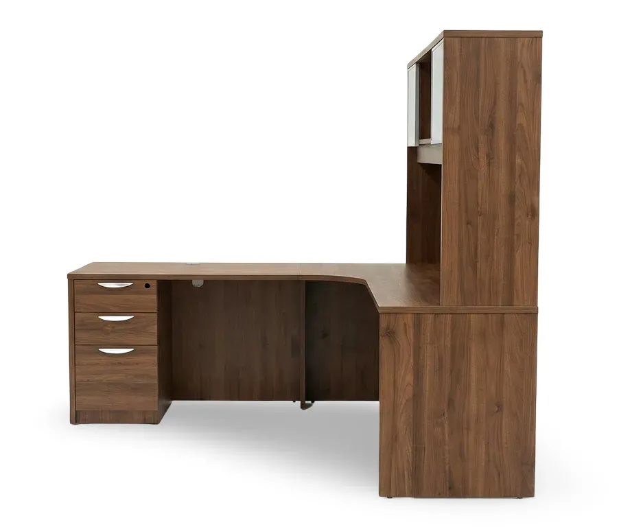 L Shape Desk with Hutch and Drawers