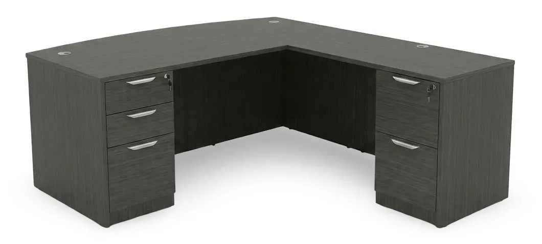 Bow Front L Shaped Desk with Drawers